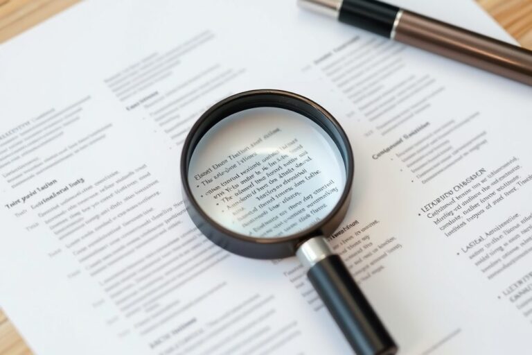 A magnifying glass on a printed agreement